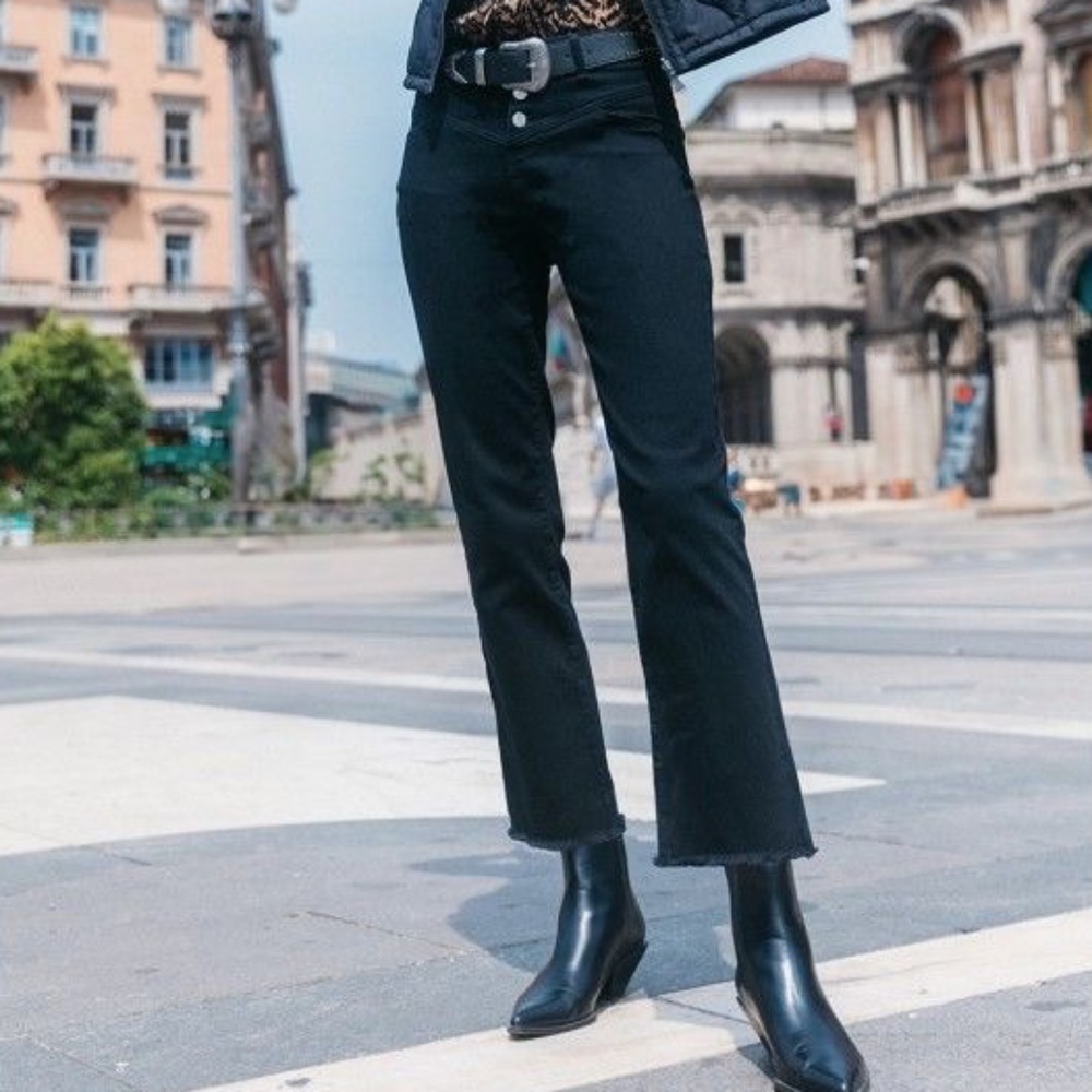 Dark Wash Navy Cropped Pants Jeans Denim Tan Jay Bootcut Straight Leg